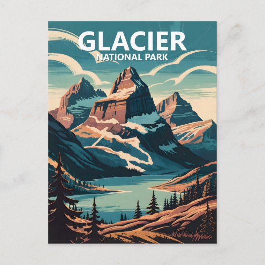 Custom Glacier National Park Retro WPA Reisen Postkarte (Vorderseite)