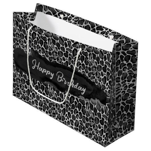 Custom Glam Leopard Print Birthday Große Geschenktüte (Vorderseite Schrägansicht)