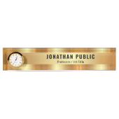 Custom Glamorous Stylish Template Luxe Gold Clock Namensplakette (Vorderseite)