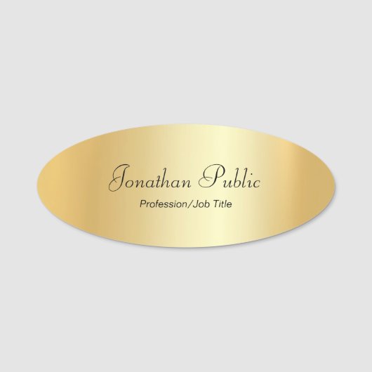 Custom Glamour Gold Handschrift Elegantes Oval Namensschild (Vorderseite)