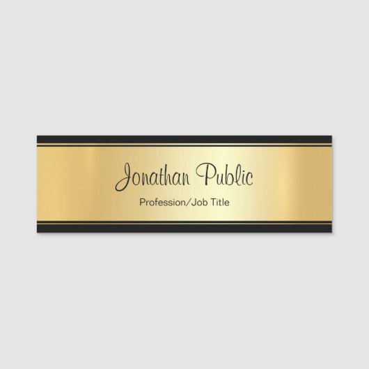 Custom Glamour Gold Rectangle Handschrift Modern Namensschild (Vorderseite)