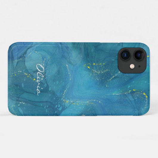 Custom Glamour Gold Sparkle Blue Marmor Case-Mate iPhone Hülle (Rückseite (Horizontal))