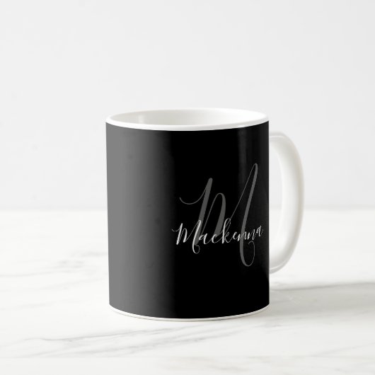 Custom Glamour Schwarz-weiß Monogram Name Elegant Kaffeetasse (VorderseiteRechts)