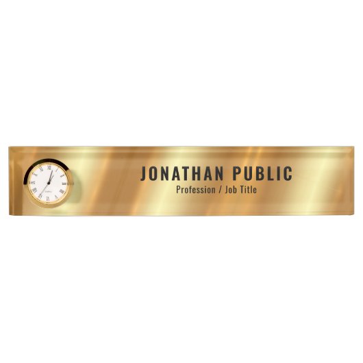 Custom Glamour Stylish Template Luxury Gold Clock Namensplakette (Vorderseite)