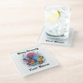 Custom Glass Coaster | Retro Octopus | Name & Text Glasuntersetzer (Schrägansicht)