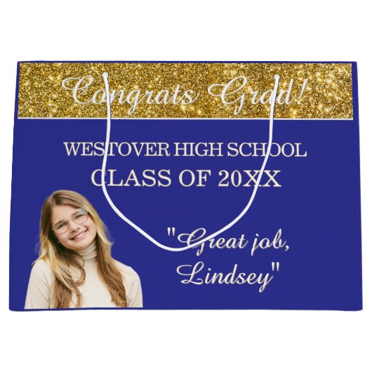 Custom Glitz! Personalized Graduation  Große Geschenktüte (Vorderseite)