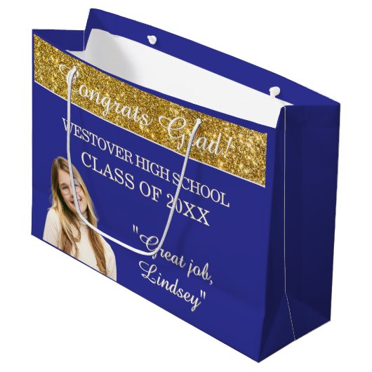 Custom Glitz! Personalized Graduation  Große Geschenktüte (Vorderseite Schrägansicht)