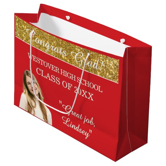 Custom Glitz! Personalized Graduation  Large Gift Große Geschenktüte (Vorderseite Schrägansicht)