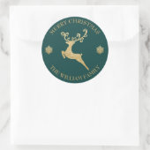 Custom Glitzer Gold Reindeer Frohe Weihnachten Runder Aufkleber (Tasche)
