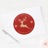 Custom Glitzer Gold Reindeer Frohe Weihnachten Runder Aufkleber (Umschlag)