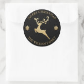 Custom Glitzer Gold Reindeer Frohe Weihnachten Runder Aufkleber (Tasche)