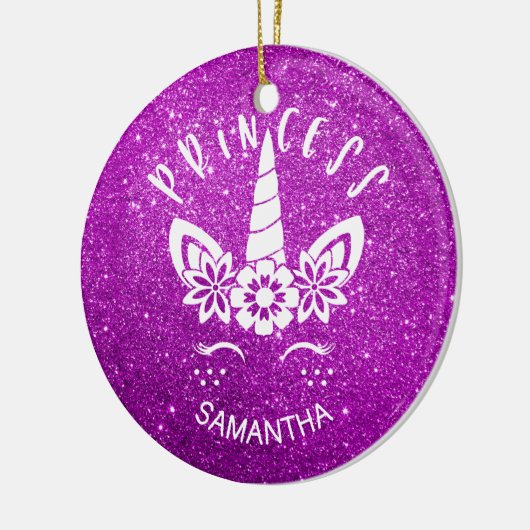Custom Glitzer Unicorn Princess Weihnachten Keramik Ornament (Links)