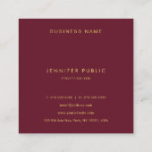 Custom Glossy Luxury Burgundy Red Gold Text Quadratische Visitenkarte (Rückseite)