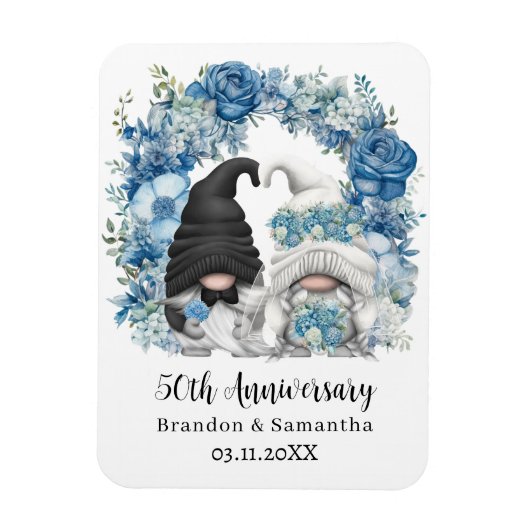 Custom Gnome Blue Blumen 50. Hochzeitstag Magnet (Vertikal)