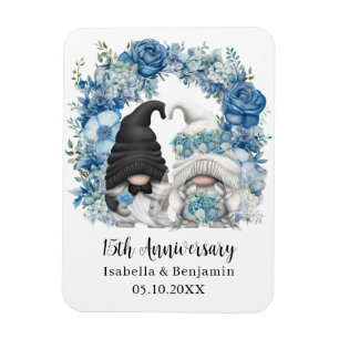 Custom Gnome Blue Flowers 15. Hochzeitstag Magnet