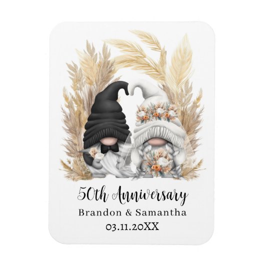 Custom Gnome Pampas Grass 50. Hochzeitstag Magnet (Vertikal)