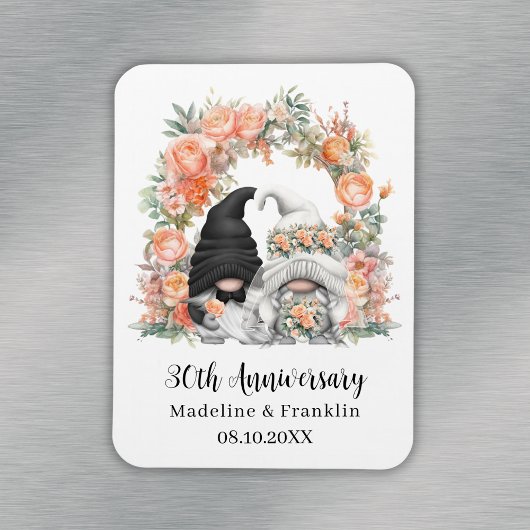 Custom Gnome Peach Floral 30. Hochzeitstag Magnet
