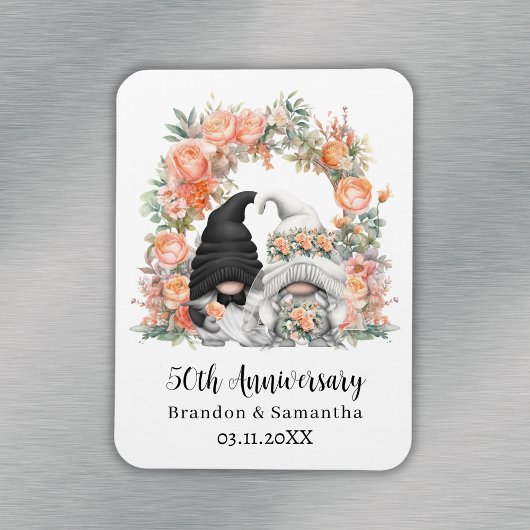 Custom Gnome Peach Floral 50. Hochzeitstag Magnet