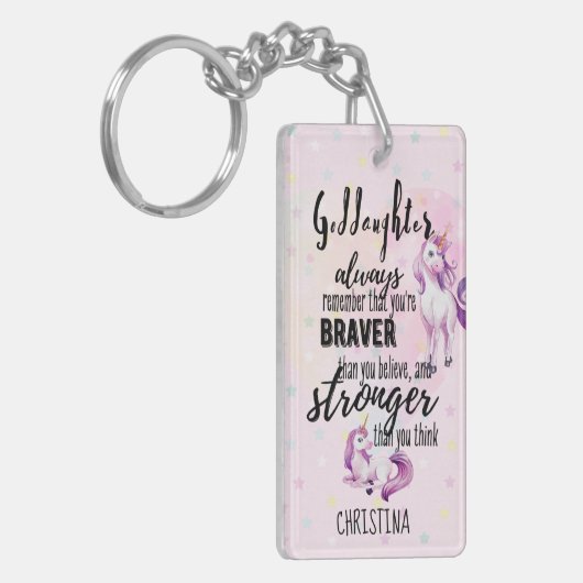 Custom GODAUGHTER Motivierend Zitat Rosa Einhorn Schlüsselanhänger (Vorderseite links)