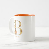 Custom Gold Alphabet B Monogram | Floral Pumpkin Zweifarbige Tasse (Vorderseite Links)