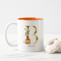 Custom Gold Alphabet B Monogram | Floral Pumpkin