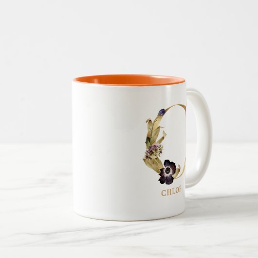 Custom Gold Alphabet C Monogram | Herbst Zweifarbige Tasse (VorderseiteRechts)