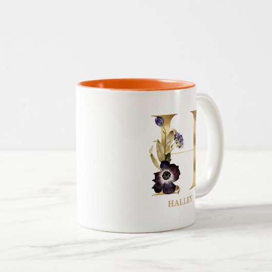 Custom Gold Alphabet H Monogram | Herbst Zweifarbige Tasse (VorderseiteRechts)