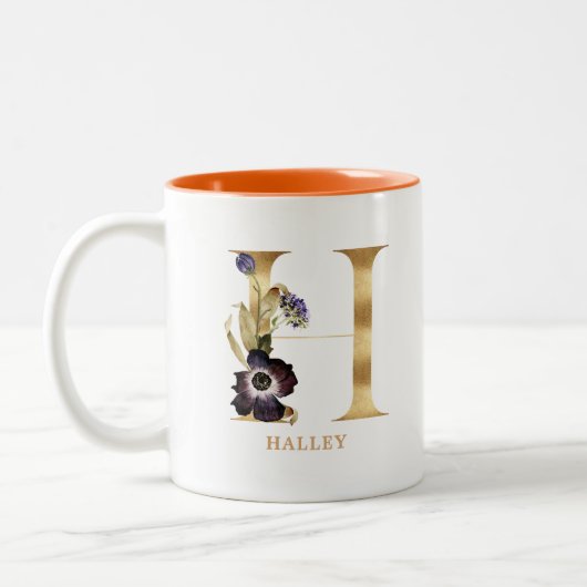Custom Gold Alphabet H Monogram | Herbst Zweifarbige Tasse (Links)