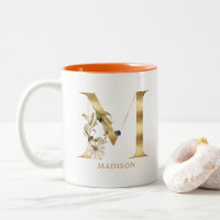 Custom Gold Alphabet M Monogram | Floral Pumpkin