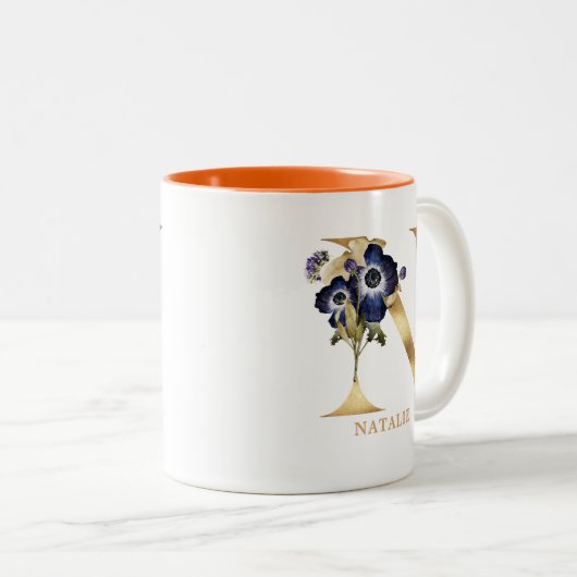 Custom Gold Alphabet N Monogram | Herbst Zweifarbige Tasse (VorderseiteRechts)