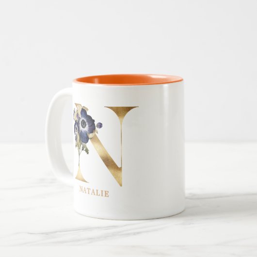 Custom Gold Alphabet N Monogram | Herbst Zweifarbige Tasse (Vorderseite Links)