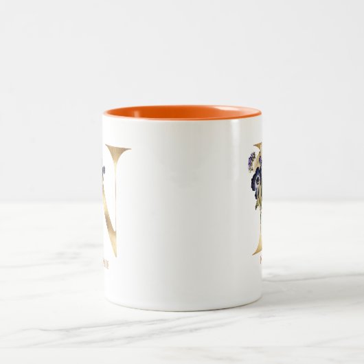 Custom Gold Alphabet N Monogram | Herbst Zweifarbige Tasse (Mittel)