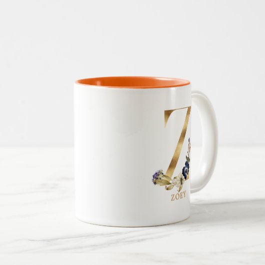 Custom Gold Alphabet Z Monogram | Herbst Zweifarbige Tasse (VorderseiteRechts)