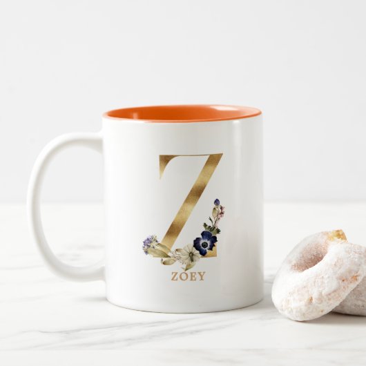 Custom Gold Alphabet Z Monogram | Herbst Zweifarbige Tasse (Mit Donut)