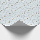 Custom Gold and Blue Boy Taufen Wrapping Paper Geschenkpapier (Ecke)