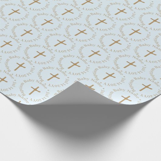 Custom Gold and Blue Boy Taufen Wrapping Paper Geschenkpapier (Ecke)