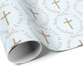 Custom Gold and Blue Boy Taufen Wrapping Paper Geschenkpapier (Rolleneckpunkt)