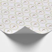 Custom Gold and White Religious Cross and Crown Geschenkpapier (Ecke)