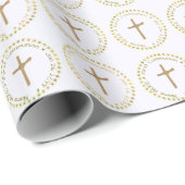 Custom Gold and White Religious Cross and Crown Geschenkpapier (Rolleneckpunkt)