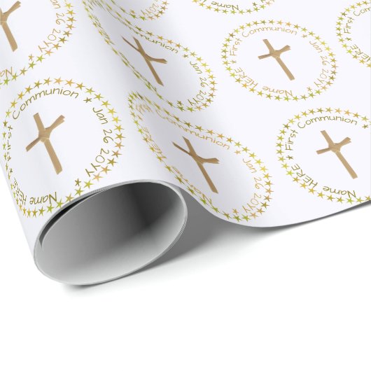 Custom Gold and White Religious Cross and Crown Geschenkpapier (Rolleneckpunkt)
