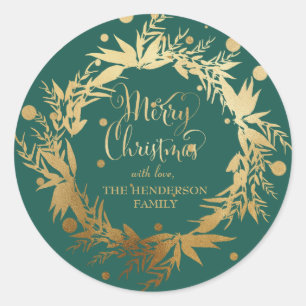 Custom Gold Aquamarin Green Christmas Eucalyptus W Runder Aufkleber