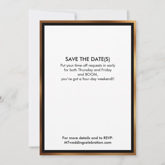 Custom Gold Black and White Einladung (Rückseite)