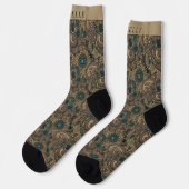 Custom Gold Black Aquamarin Blue Paisley Muster Socken (Linkes Detail)