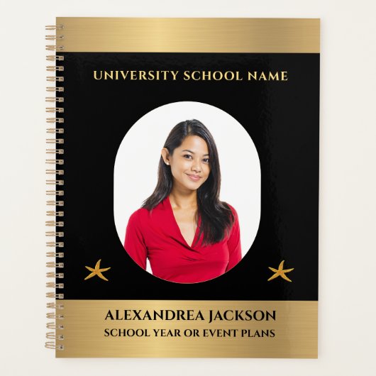 Custom Gold Black Elegante Foto personalisieren Planer (Vorderseite)