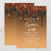 Custom Gold & Black Glitzer Tropfen zum Geburtstag Einladung (Vorne/Hinten)