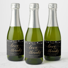 Custom Gold Black Liebe und Dank Virtual Wedding Schaumweinetikett