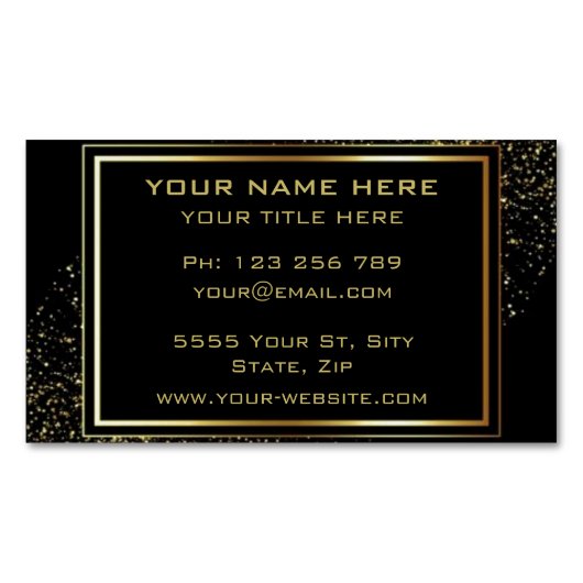 Custom Gold Black Modern Business Card Magnet (Vorderseite)