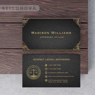 Custom Gold Black Monogram Law Office Visitenkarte