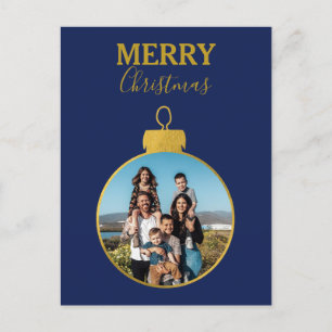 Custom Gold Blue Foto Ornamente Weihnachten