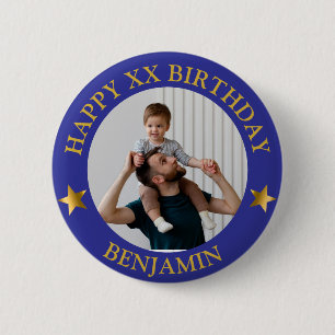 Custom Gold Blue Happy Geburtstag Foto und Alter Button
